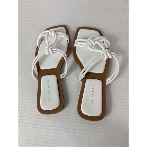 Azalea Wang Women's 7 Stetson White Slip On Square Toe Knot Sandals New 0185 - Picture 5 of 14